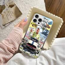 Cover per telefono del videogioco Grand Theft Auto GTA5, compatibile con 17, 16, Pro, Max, Plus, con fantasia glitter, aurora e onde, compatibile con 17, 17 Pro, 17 Pro Max