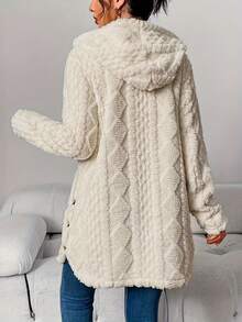 Autumn-Winter Warm Fashion Jacquard Plush Hooded Cardigan Coat Women'S Casual Daily Side Button Open Design Versatile Fuzzy Jacket  Active Wear Women   Summer  Gym Mujer  Gym Mujer  Workout Clothes For Women  Sweatshirts For Women  Women's All Season Clothes Women's Spring Clothes Women's Summer Clothes Women's Year Round Outfits Spring Fashion For Women Summer Fashion For Women - trắng - Xem 2