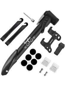 EstiloWOTOW Mini Bomba De Bicicleta Ciclismo, Bomba De Aire PortáTil, Kit De ReparacióN De NeumáTico VáLvula Presta Schrader Para Bicicleta MontañA Carretera BMX Balones DeportivosVersióN Mejorada - Negro 120 PSI - Ver 2