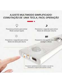 Luminaria Fina 3 Tipo de Luz Recarregavel Com Sensor Cozinha Armário Cristaleira Slim - 50 CM - Visão 7