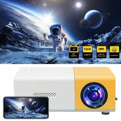 LIPETY 720P Full HD Portable Projector With Built-In Speaker, Compatible With USB/SD/AV/HD Multi-Device Connection, Easy To Carry/Outdoor Camping/Home Theater/Office Use