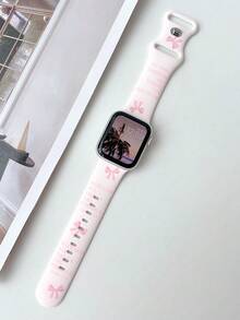 1pc Pink Bow Slogan Printed Silicone Strap Bands Compatible With Apple Watch Band 38mm 40mm 41mm 42mm 44mm 45mm 49mm (S10 42)Mm (S10 46)Mm Women,Fashionable And Cute Sports Silicone Watch Strap Compatible With Iwatch Series 11 Ultra 3 SE3 Ultra 2 S10 SE2 9 8 7 SE 6 5 4 3 2 1, Perfect Gift For Thanksgiving,Halloween,Birthdays,And More-Unisex For All Ages,Fashion Accessories