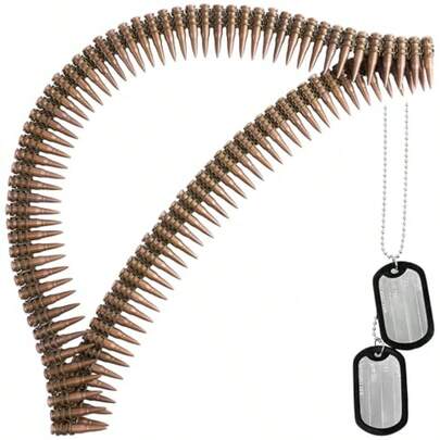Spooktacular Creations Halloween Ammo Costume Accessories Included  Bullet Belt With Fake Bullet And Dog Tag Necklace Bandolier And Stainless Steel Military Tag Toy Set For Soldier Cosplaygift