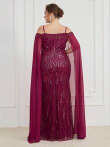 UNITHORSE [Random Cut] Floor-Length Sequin Embroidered Formal Dress - Burgundy - View 2