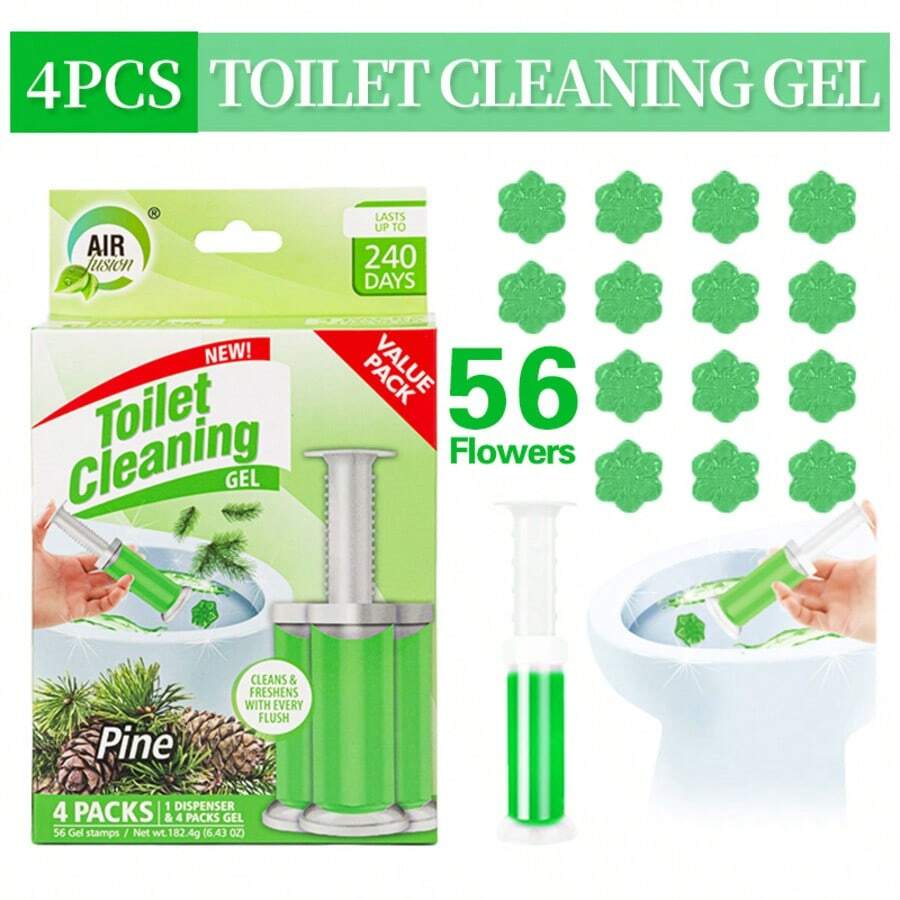56 Count Fresh Flower Gel Stamp Toilet Cleaner, Air Freshener, Fresh Bathroom Toilet Cleaning Gel Stamp, Helps Keep Toilet Clean, Prevents Scale And Toilet Ring, 6 Fragrance Options, Includes 1 Dispenser And 4 Gels - Pine-56 Pcs - 查看 1