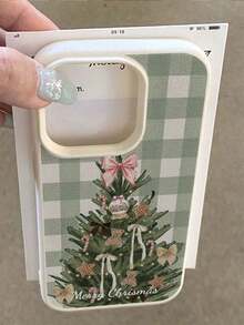 1 carcasă de telefon personalizabilă cu text și design tematic de Crăciun în carouri verzi și albe, potrivită pentru iPhone 17 Pro Max/17 Air/15 Pro Max/16 E/14 Plus/13/12/11, S24/20 Ultra, Redmi Note 13 Pro Plus, fabricată din material TPU, plină de atmosferă de sărbătoare, cel mai bun cadou pentru familie și prieteni de Crăciun.