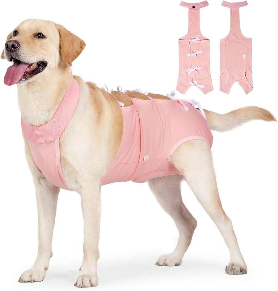 Traje de Recuperación para Perros - Transpirable, Elástico, Prevención de Lamidas y Arañazos, S-XL (Rosa, S) - Azul - Ver 1
