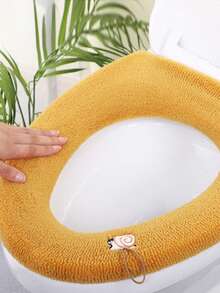 غطاء مقعد المرحاض المطرز من البوليستر قطعة واحدة - غطاء قماش محبوك بلون صلب مسمك - لا يتطلب كهرباء