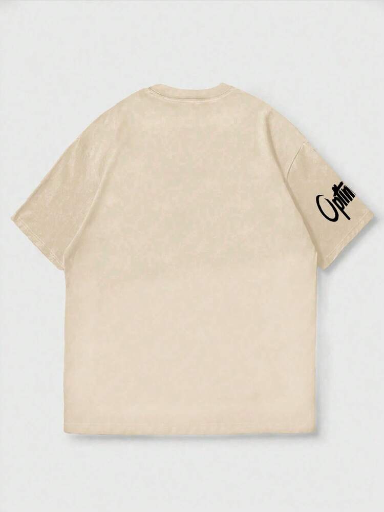 Camiseta de manga corta con estampado gráfico sencillo y versátil casual para hombres de K-GLORY - Albaricoque - Añade 6