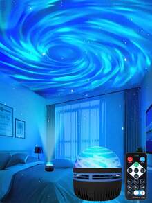 1PC Ocean Waves, Bedroom Water Light, Night Light Projector, Adult Water Light Games Room, School,Back To School,Back To School,Genie Lamp,Home Cinema,Blue Light,Lights,Lights For Bedroom,Night Light, Ceiling, Room Decoration, Valentine's Day Halloween ,Christmas Decoration With 7 Color Pattern And Remote Control, Dimmable Desk Lamp