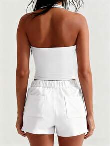 XLLAIS Sexy Backless Halter Tops Fashion Square Neck Elastic Casual Slim Fit Summer Women's Camisole - White - View 4