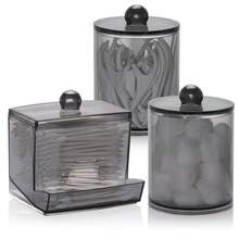 Paquete de 2/3 contenedores de baño dispensador Qtips, soporte para bolas de algodón de 10/7 oz, organizador de tarros de boticário para almacenamiento de hisopo de algodón - 2 piezas - Ver 7
