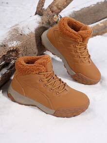 Women's Fashionable Ankle Snow Boots, Outdoor Sports Lace-Up Anti-Slip Hiking Boots, Warm Thermal Lined Walking Shoes, Camel Ankle Boots For Winter - Camel - View 7