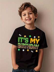 Happy Birthday My Birthday Gamer Pixel Number Novel Aesthetic Pattern Children's T-Shirt Casual Top Children's T-Shirt, Girls' Clothing, Girls' Tops, Girls' T-Shirts, 100% Cotton, Boys Shirt,Shirts For Boys,Ropa De Niña,Kids Clothes Girl,Kids Costume,Halloween Costumes For Kids,Young Girls Clothing,Kids Fall Clothes,Casual Tee, Perfect Christmas & Holiday Gift For Boys And Girls, Halloween Shirts For Children Kids Clothes