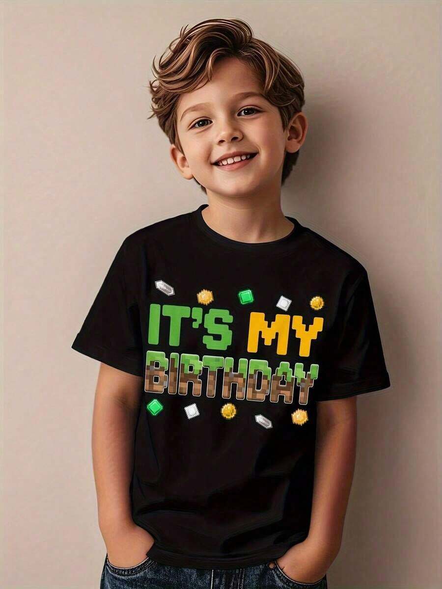 Happy Birthday My Birthday Gamer Pixel Number Novel Aesthetic Pattern Children's T-Shirt Casual Top Children's T-Shirt, Girls' Clothing, Girls' Tops, Girls' T-Shirts, 100% Cotton, Boys Shirt,Shirts For Boys,Ropa De Niña,Kids Clothes Girl,Kids Costume,Halloween Costumes For Kids,Young Girls Clothing,Kids Fall Clothes,Casual Tee, Perfect Christmas & Holiday Gift For Boys And Girls, Halloween Shirts For Children Kids Clothes
