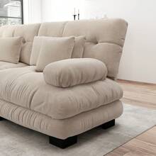 3 Seater Modular Corner Sofa With Deep Seat, Comfortable Upholstered Chenille Sofa Bed For Living Room, Apartment, Studio, Office, Light Brown Chenille - 米色 - 查看 3