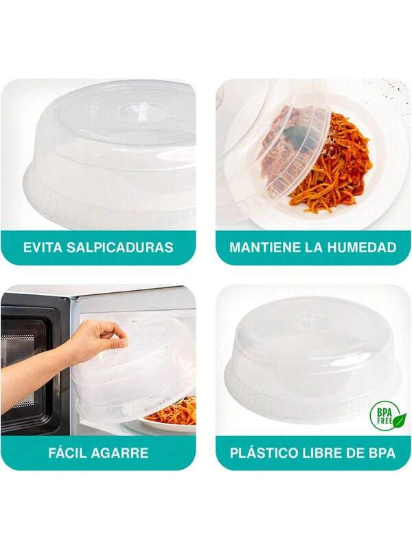JOY - Tapa de Microondas, Pack de 2, Evita Salpicaduras y Mantiene la Humedad, Fácil Agarre, con Orificios para el, Apto para Plato de Horno, Plástico Libre de BPA, Transparente