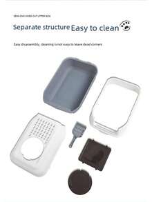 Large Dual-Use Enclosed And Semi-Enclosed Litter Box With Splash Guard, Deodorizer And Dual Entry - Grey - View 7