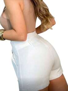 New 2025 Shorts With Belt, Pocket And Zipper On The Front - White - View 2
