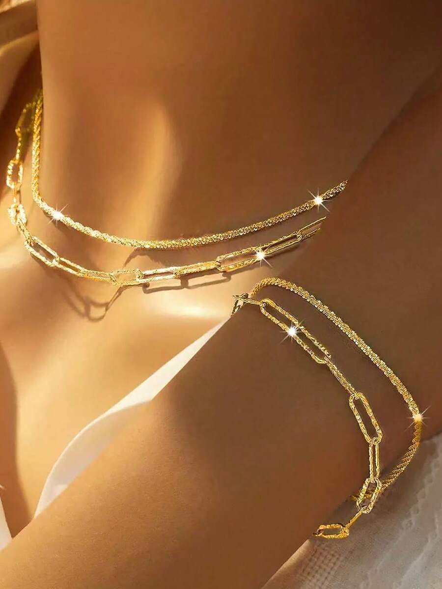 2pcs 925 Sterling Silver Elegant Delicate Double Sparkling Necklace And Bracelet For Ladies Jewelry Gift Birthday Gift Party Gift Daily Wear