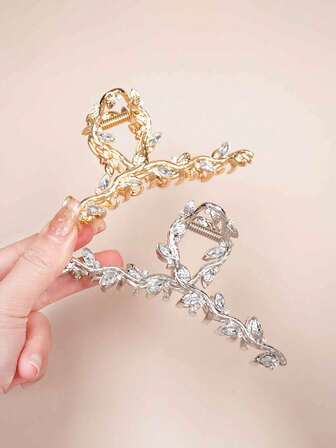 1 peça de grampo de cabelo em forma de laço de strass em forma de folha, adequado para uso diário, pode ser dado como presente, grampos de cabelo elegantes, acessórios de cabelo de inverno, grampo de cabelo da moda