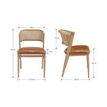 WAHSON OFFICE CHAIRS Midcentury Set Of 2 Rattan Dining Chairs Upholstered PU Leather Side Chairs With Metal Legs For Kitchen/Living Room - Brown - View 2