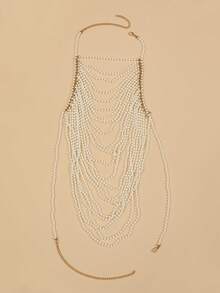 1 Stück handgemachte weiße Kunstperlen Körperkette, Modezubehör für Hochzeit, Party, Laufsteg, Geschenk - Weiss - Übersicht 6