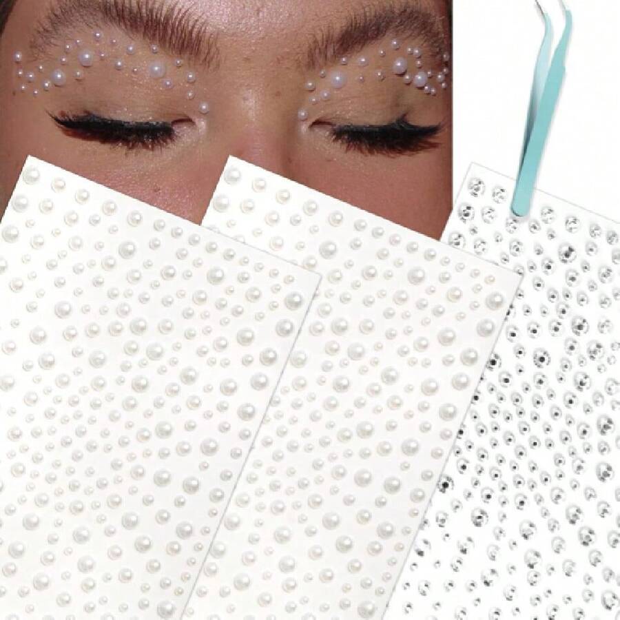 Clear Face Gems Glitter Body Glittery Stereo Gem Stickers Rave Accessories Makeup Rhinestone Stickers Y2K Style Music Festival DIY Eyes Face Jewels,23581069 - Brown - View 1