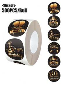 500pcs/Roll Black Foil Stickers Balloon Labels Sealing Stickers Suitable For Handmade Crafts, Birthday Party, Gifts, Envelopes, Small Business, Decorative Stickers For Birthday Party, Envelopes, Scrapbooking, Wedding, Bridesmaid Gifts, Thank You Cards, Baby Shower, Small Business Supplies Scrapbook Supplies Stationery - Black - View 1