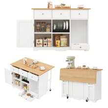 Kitchen Trolley, Mobile Serving Cart, Kitchen Island With Drawer, Kitchen Cabinet With Pet Bowl/Pet Dining Area, 120*70*90cm, White - White - View 6