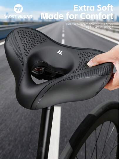 WEST BIKING مقعد دراجة واسع مريح ومخفف للصدمات من ويست بايكينج (عالمي) - مبطن بشكل إضافي، يخفف الضغط، غير لامع، متوافق مع أنواع الدراجات المتعددة