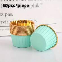 50 piezas Moldes desechables para magdalenas con textura de mármol, tazas de papel brillante resistentes al calor, moldes para muffins, herramientas de horneado, tazas para magdalenas con borde, bandejas para pasteles, adecuados para bodas, Pascua, Día de la Madre, Ramadán