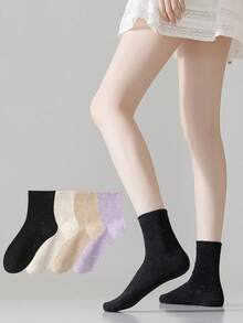 4 Pairs Women's Wide Mouth Dotted Mesh Thin Cotton Casual Socks, Japanese Style Daily Wear, Odor Resistant Mid-Calf Socks