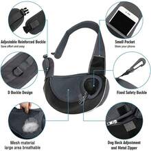 Mochila transportadora para mascotas, bolsa de perro con cordón sin manos y correa ajustable, bolsa de malla transpirable adecuada para cachorros y gatitos, bolso cruzado para perros con bolsillo, ideal para actividades al aire libre - Negro - Ver 10