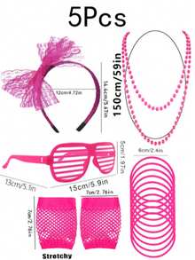 D EXCEED 1/2/4/5 PCS 1980s Long Neon Bead Nekalce For Women Neon Party Costume Accessories For Women Neon Artificial Bead Necklace Solid Color Bride Weddings Masquerade Festival Decorations Gifts