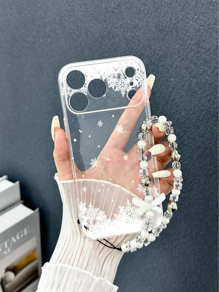 1 pezzo Custodia per telefono dipinta con fiocco di neve trasparente, antiurto, con accessorio braccialetto fatto a mano con perline, compatibile con iPhone 17pro/17Air /17/17promax16/11/16pro/16plus/16promax/16e/15Promax/13/14/12/XS/XR/7G/8P, Galaxy S25/S25PLUS/S25 Ultra/A16/A36/A26/A56/A50/A12, versione internazionale, non la versione domestica - Multicolore - Visualizzare 1