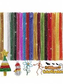 30cm Palitos con pompones de chenilla con brillo arcoíris, 100/200 piezas. Tallos de peluche brillante - Suministros de artesanía de alambre de lana suave para manualidades DIY, decoraciones navideñas y proyectos creativos. Alambre de metal suave para arte y artesanía, decoraciones navideñas de metal, Halloween, bodas, decoración del hogar, fiestas y decoraciones festivas. Y regalos de Navidad. - Multicolor - Ver 5
