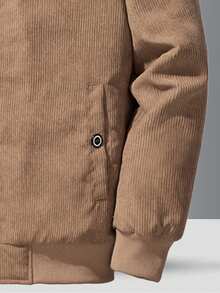 Teen Boy Solid Color Thermal Lined Warm Zip-Up Jacket With Letter Patch, Winter - 卡其色 - 查看 5