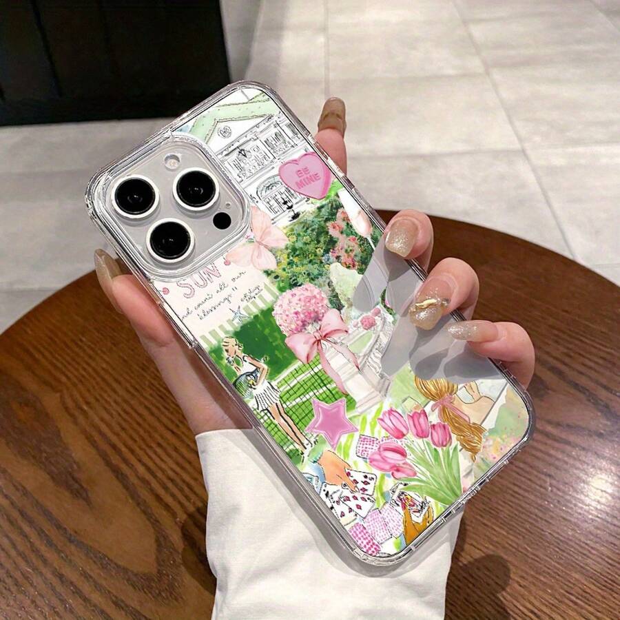 Funda magnética para phone 11/12/13/14/15/16/Promax con diseño de collage verde. Resistente, compatible, a prueba de golpes, de silicona. Elegante, duradera y fácil de usar - transparente - Ver 1