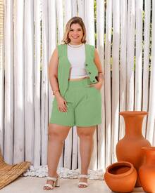 Women's Plus Size Set Luxurious Sensory Vest And Shorts - Mint Green - View 6