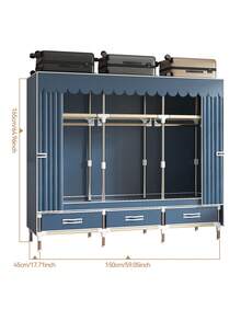 1 Piece Large Capacity Portable Wardrobe, Modern Minimalist Style, Solid Color Fabric Cover, Easy Assembly Clothing Organizer, Design With Separate Hanging Area And Storage Drawers, Steel Frame Structure, Suitable For Home, Bedroom, Apartment, Room Storage Furniture - Multicolor - View 13