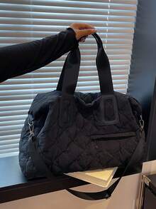 Dedoo 1个纯色涤纶手提袋，拉链封口，大容量旅行健身包，时尚简约，适合返校、旅行、健身、露营、邮轮、徒步旅行和各种场合，也可作为夏季旅行包、手提包、行李包、商务旅行包、度假旅行包、便携式多功能旅行包、男女通用周末旅行包。 - 黑色 - 查看 8