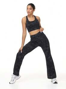 Women's Spring And Summer Outdoor Sports Pants Yoga Women's Sports Pants Camouflage Sports Tight Pants High Waist Elastic Slimming Bell Bottom Pants Slim Fit Fitness Wide Leg Yoga Pants Fashionable Casual Hip Lifting Slim Fit Sports Pants - màu đen - Xem 6
