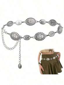 Western Concho Chain Belt For Women Adjustable Metal Waist Chain Belt For Dress Jeans - 5 chiếc - Xem 6