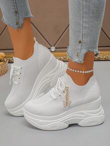 أحذية رياضية منصة مريحة كاجوال من القماش مع ربطة الدانتيل، مزينة بالفراشات، مناسبة للارتداء في الأماكن المفتوحة، لجميع الفصول
