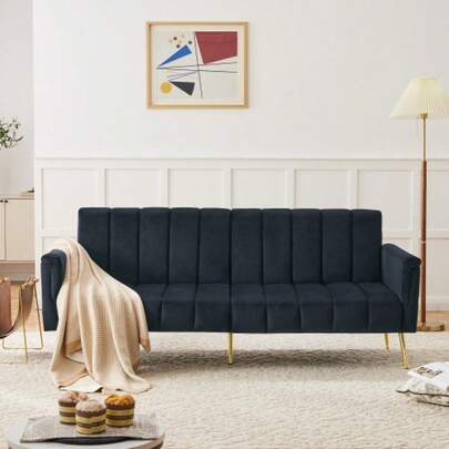 Moderne Klappbares Schlafsofa, Schlafsofa Mit Hilfsfüßen, Mit Schlaffunktion, Samtstoff, Geeignet Für Wohnzimmer, Schlafzimmer, Heimkino, Gästezimmer. Video Verfügbar [Old Sku:N653P260506D]