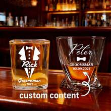1pc Personalized Laser Engraved Glass Whiskey Tumbler, Gift For Groomsmen, Groom's Father, Bachelor Party ,Home-Cooking, Personalized Gift - Transparent. - View 1