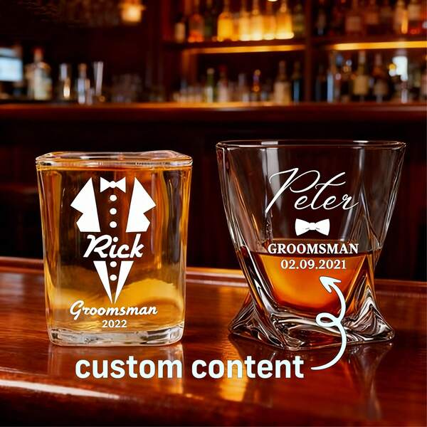 1pc Personalized Laser Engraved Glass Whiskey Tumbler, Gift For Groomsmen, Groom's Father, Bachelor Party