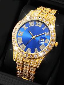 Hip Hop Chain Set, Unisex Fashion Watch, Necklace And Bracelet Set, Holiday Gift For Father - 金色 - 查看 4