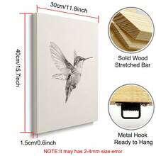 1pc Framed/Unframed Hummingbird Sketch Vintage Poster Canvas Print Neutral Minimalist Antique Bird Wall Art Cottagecore Retro Painting For For Dorm,Apartment,Living Room,Bedroom,Modern Home Decoration